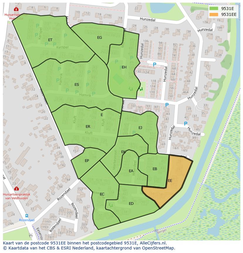 Afbeelding van het postcodegebied 9531 EE op de kaart.