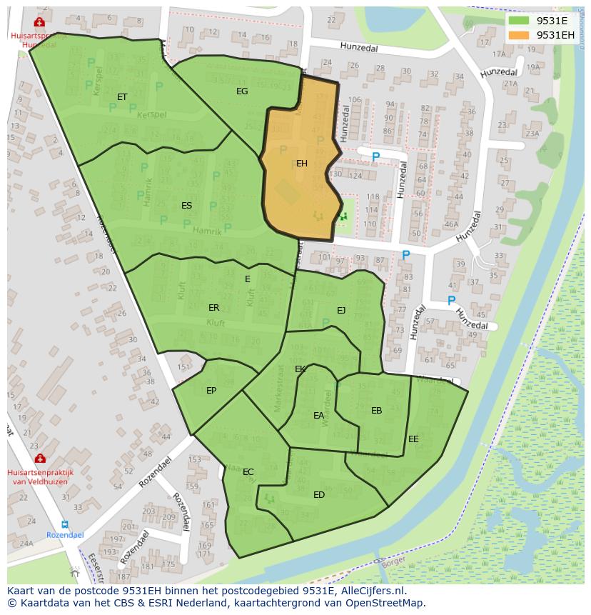 Afbeelding van het postcodegebied 9531 EH op de kaart.