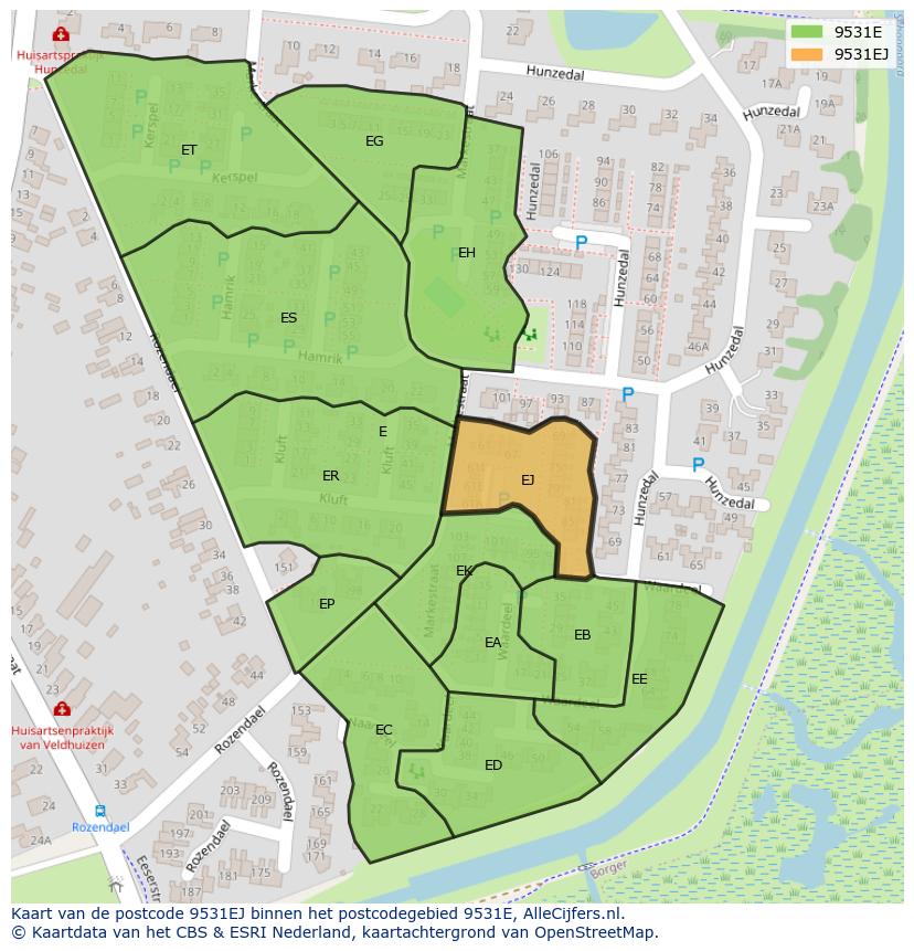 Afbeelding van het postcodegebied 9531 EJ op de kaart.