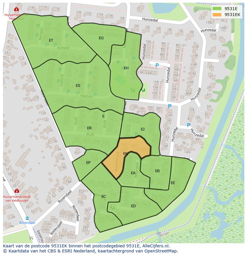 Afbeelding van het postcodegebied 9531 EK op de kaart.