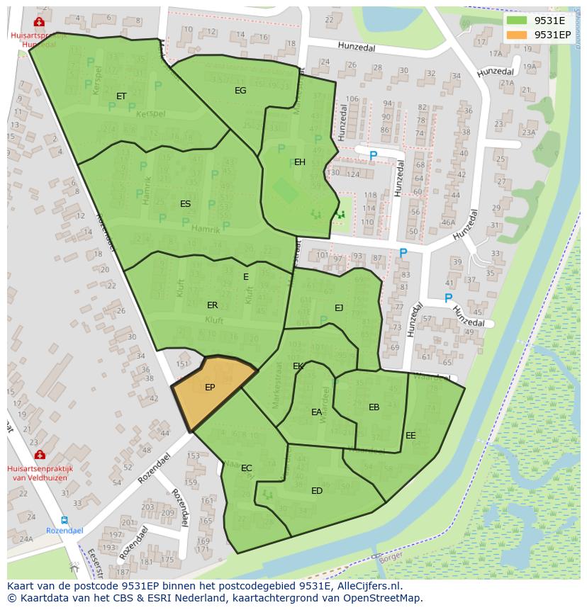 Afbeelding van het postcodegebied 9531 EP op de kaart.