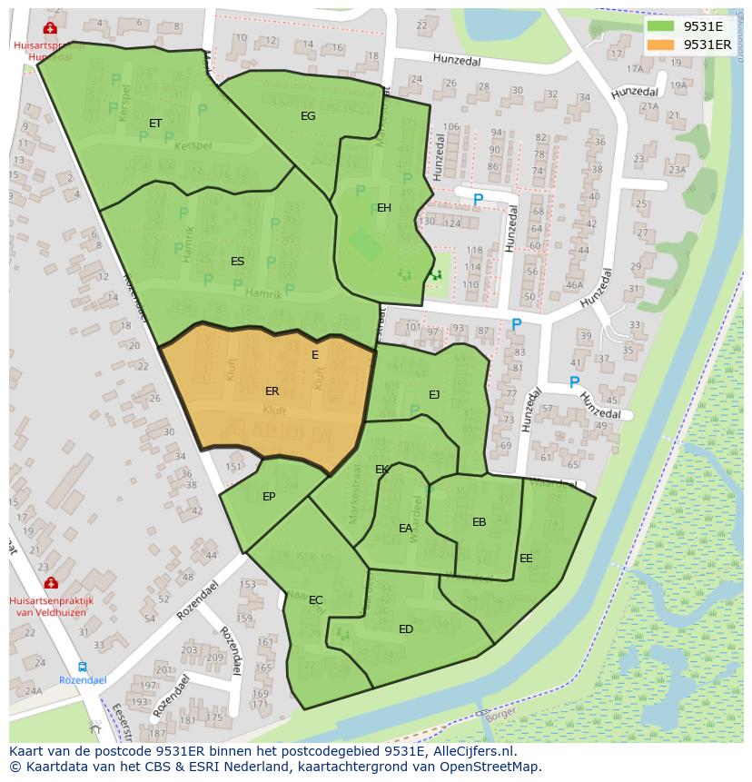 Afbeelding van het postcodegebied 9531 ER op de kaart.