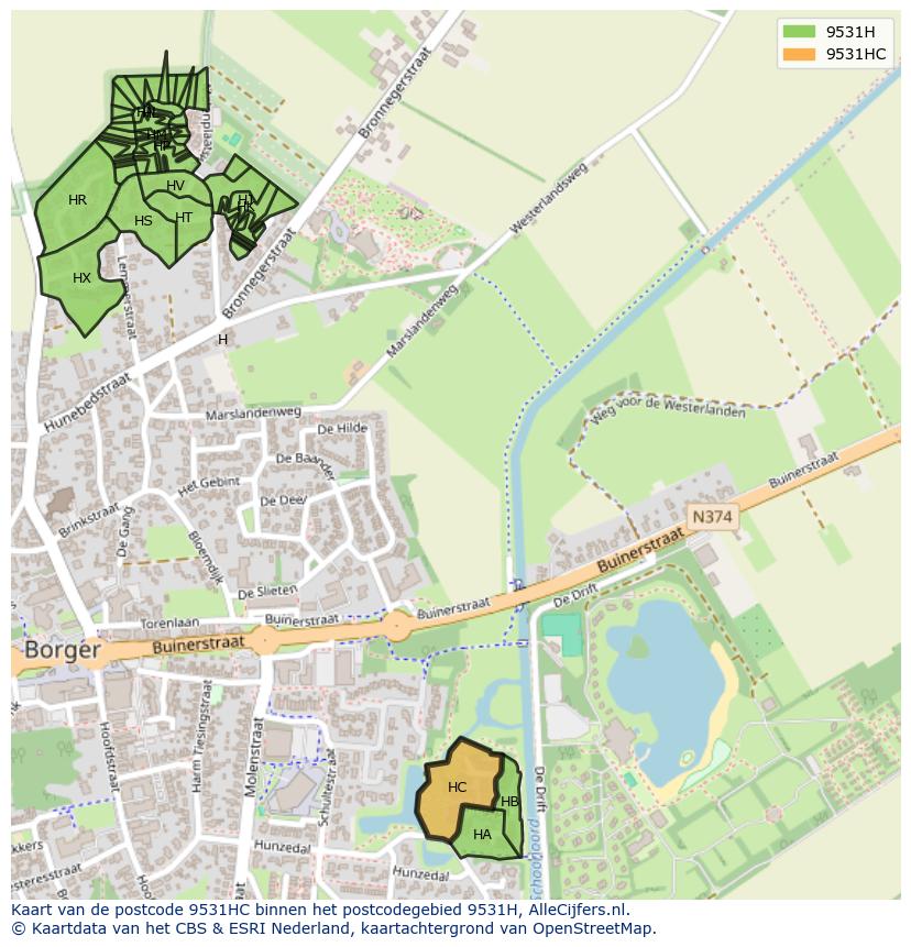 Afbeelding van het postcodegebied 9531 HC op de kaart.