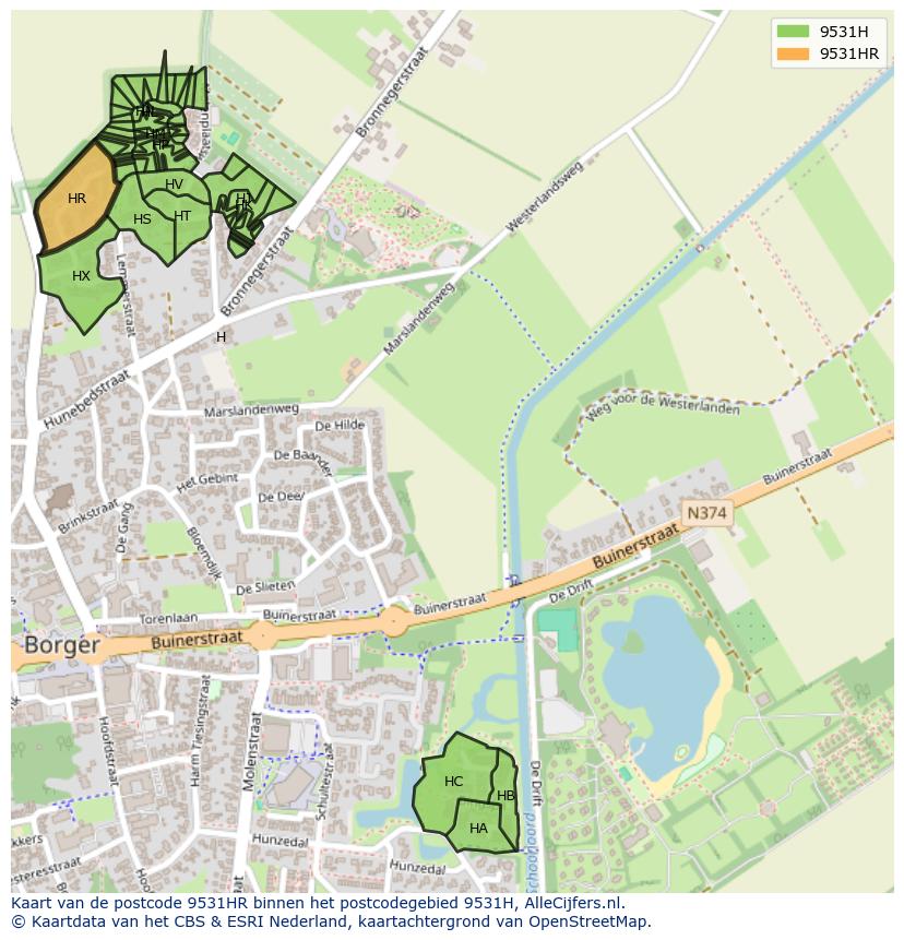 Afbeelding van het postcodegebied 9531 HR op de kaart.