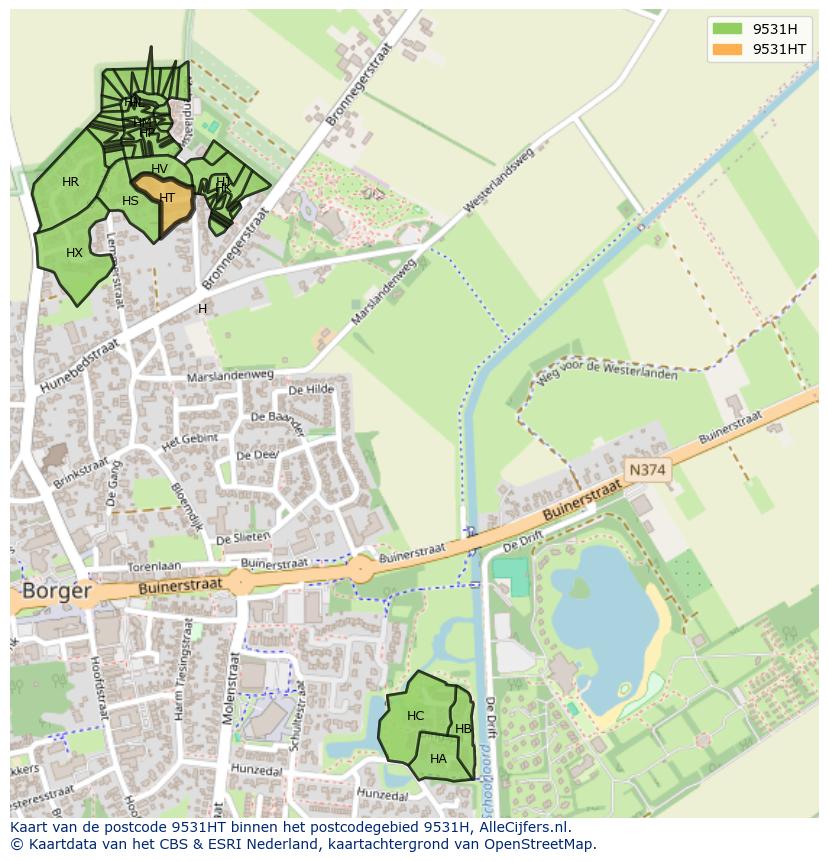 Afbeelding van het postcodegebied 9531 HT op de kaart.
