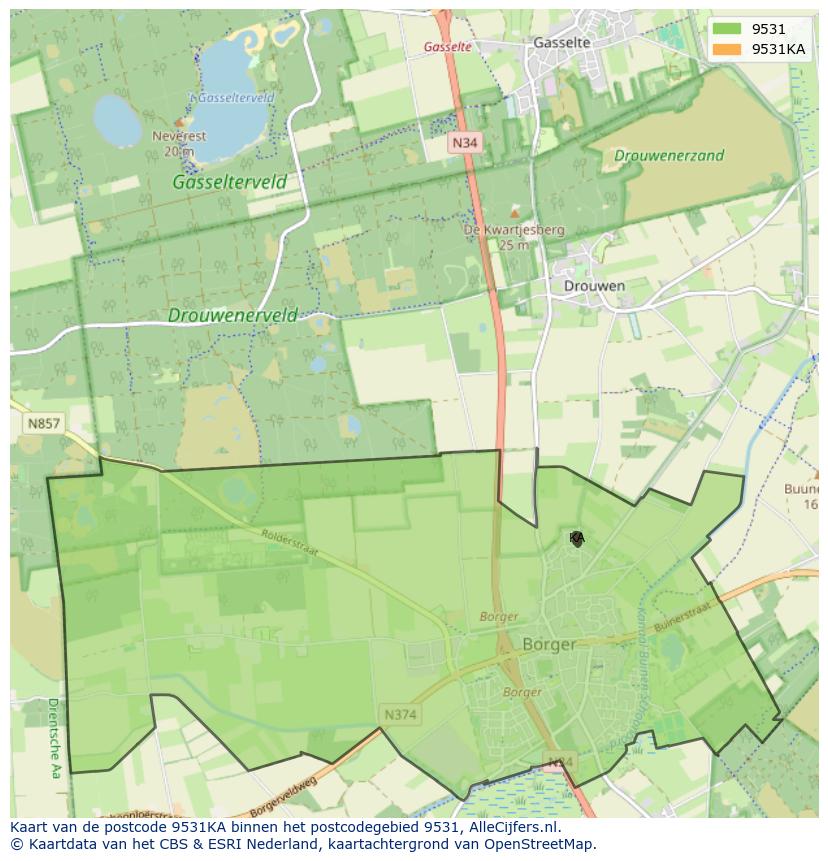 Afbeelding van het postcodegebied 9531 KA op de kaart.