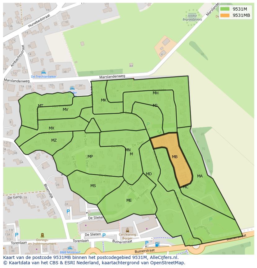 Afbeelding van het postcodegebied 9531 MB op de kaart.
