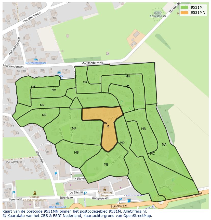 Afbeelding van het postcodegebied 9531 MN op de kaart.