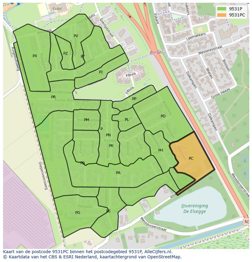 Afbeelding van het postcodegebied 9531 PC op de kaart.