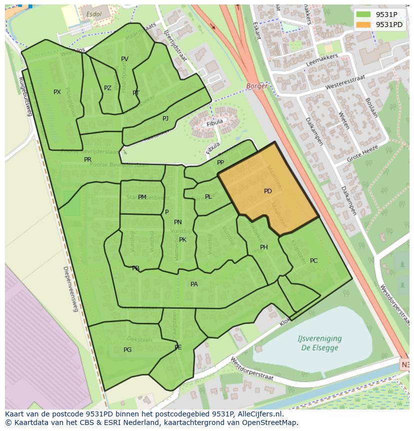 Afbeelding van het postcodegebied 9531 PD op de kaart.