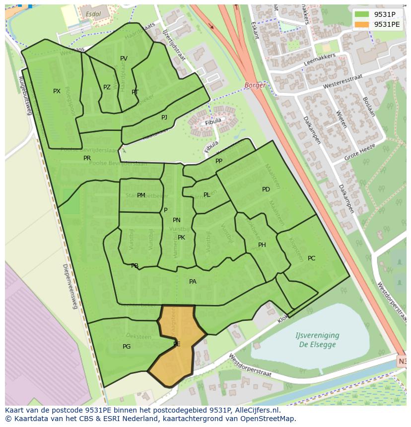 Afbeelding van het postcodegebied 9531 PE op de kaart.