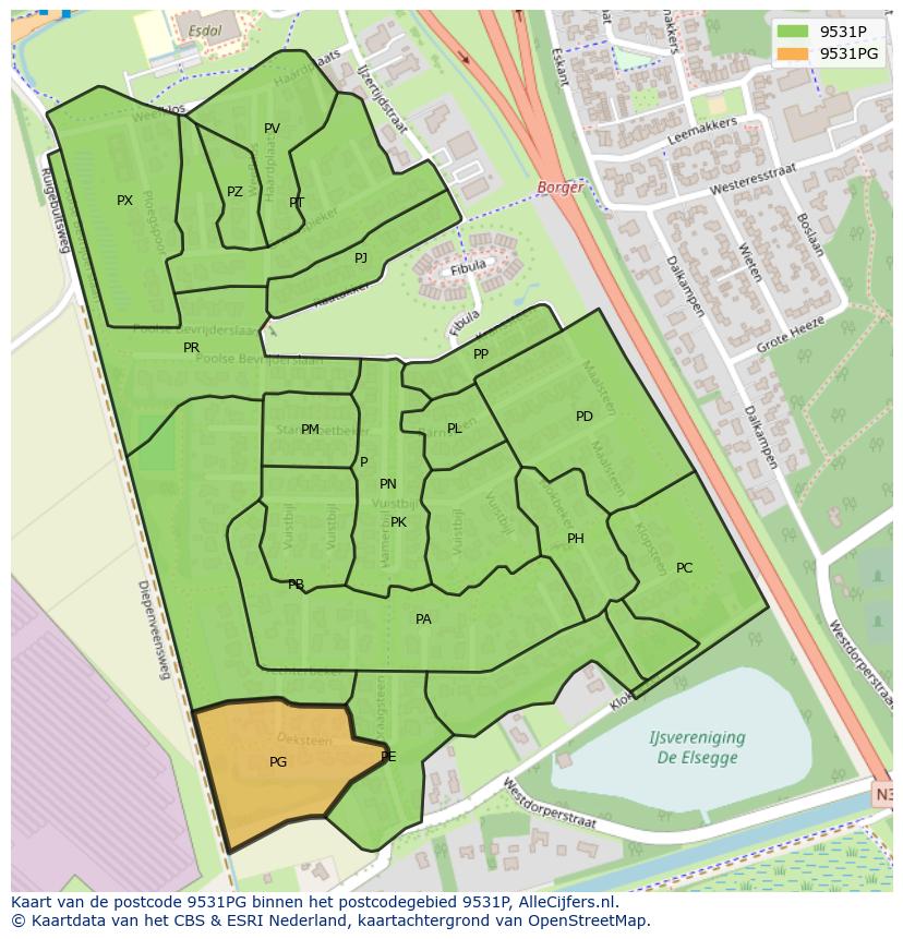 Afbeelding van het postcodegebied 9531 PG op de kaart.