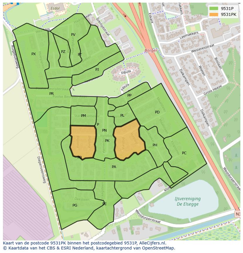 Afbeelding van het postcodegebied 9531 PK op de kaart.