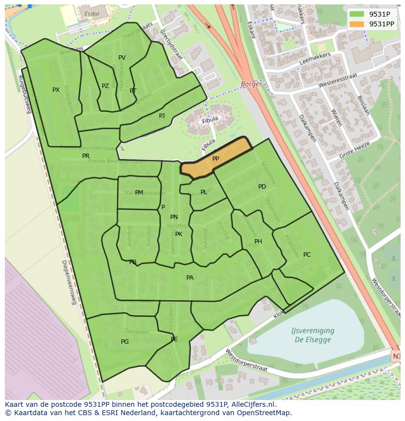 Afbeelding van het postcodegebied 9531 PP op de kaart.