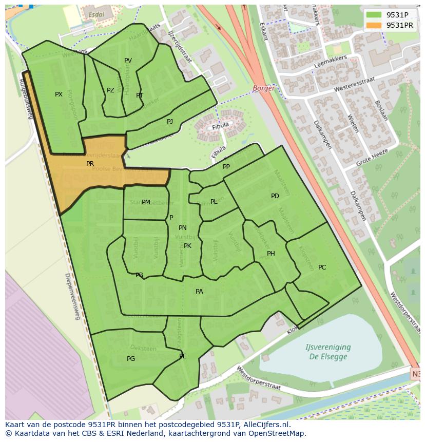 Afbeelding van het postcodegebied 9531 PR op de kaart.