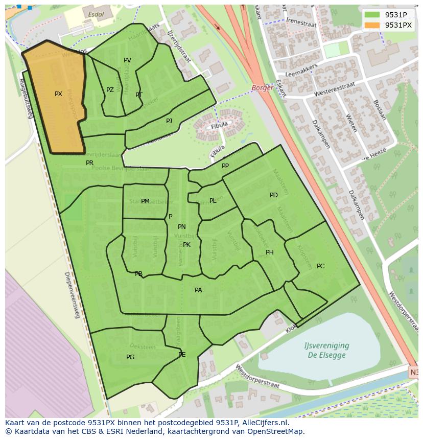 Afbeelding van het postcodegebied 9531 PX op de kaart.