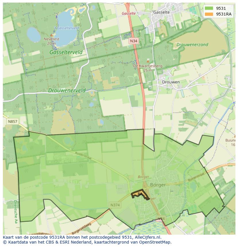 Afbeelding van het postcodegebied 9531 RA op de kaart.