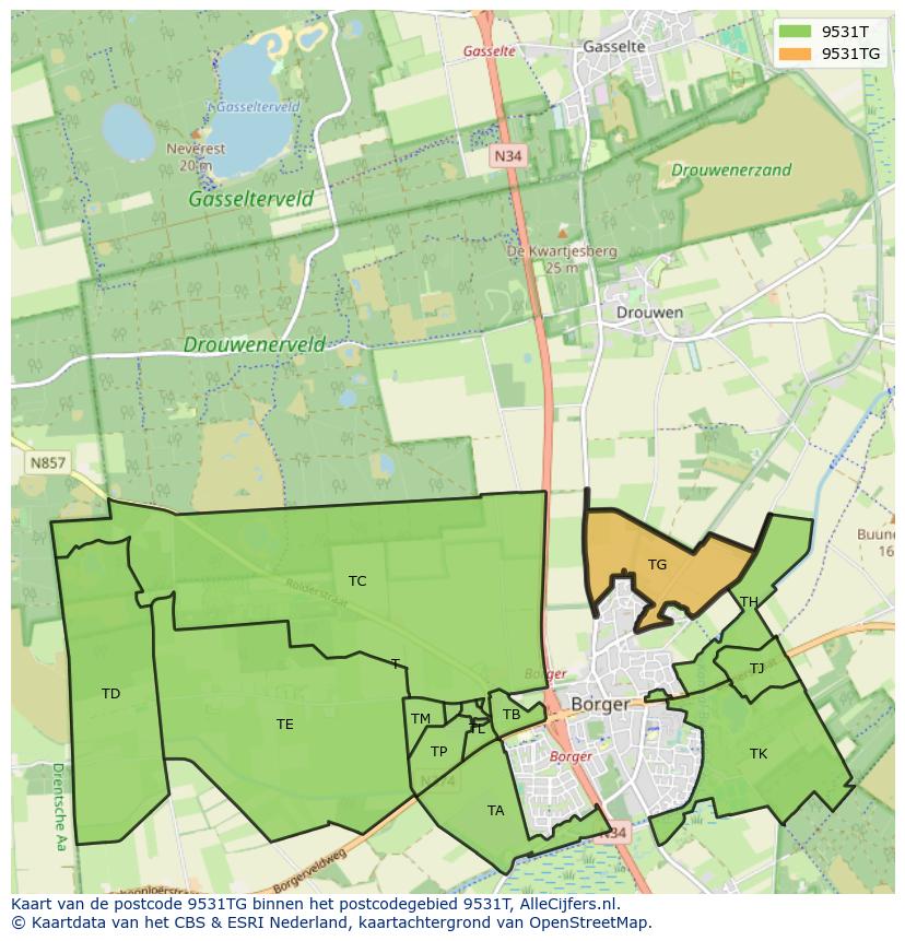 Afbeelding van het postcodegebied 9531 TG op de kaart.