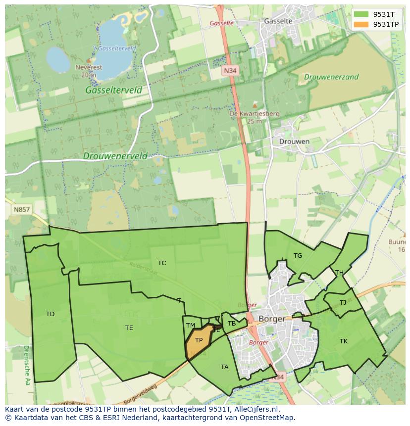 Afbeelding van het postcodegebied 9531 TP op de kaart.