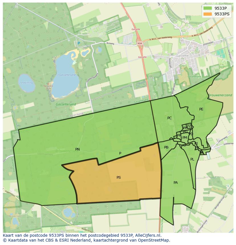 Afbeelding van het postcodegebied 9533 PS op de kaart.