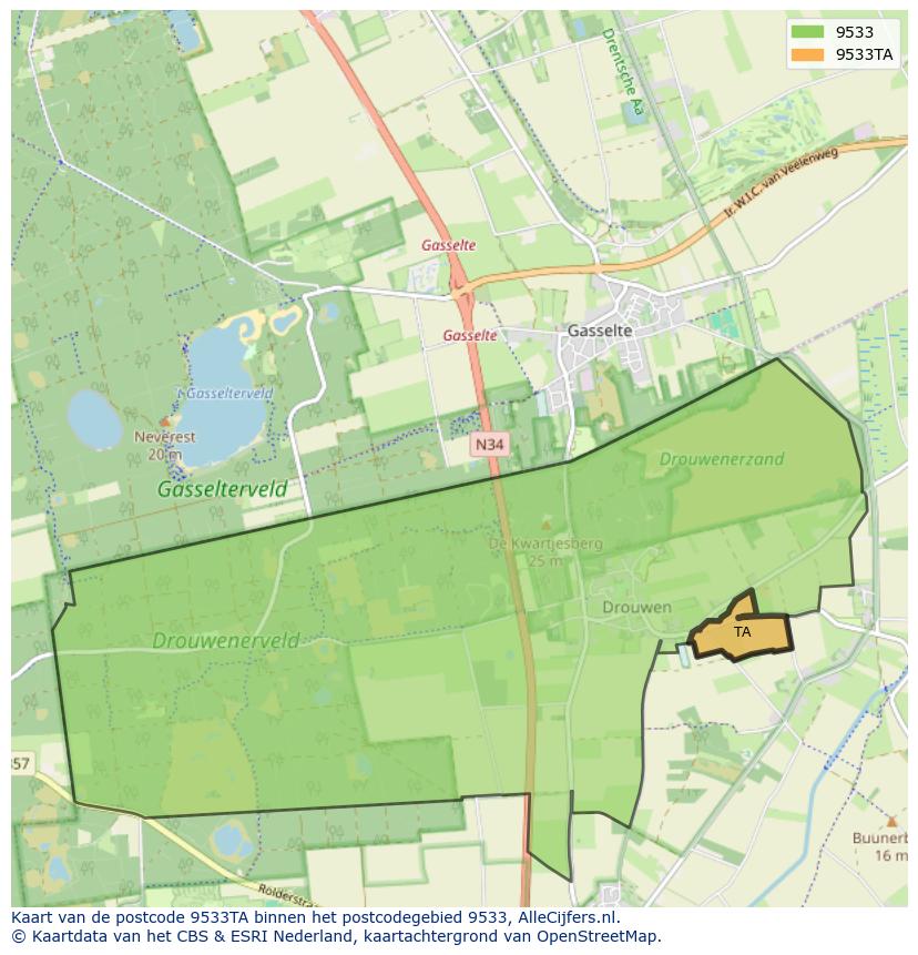 Afbeelding van het postcodegebied 9533 TA op de kaart.