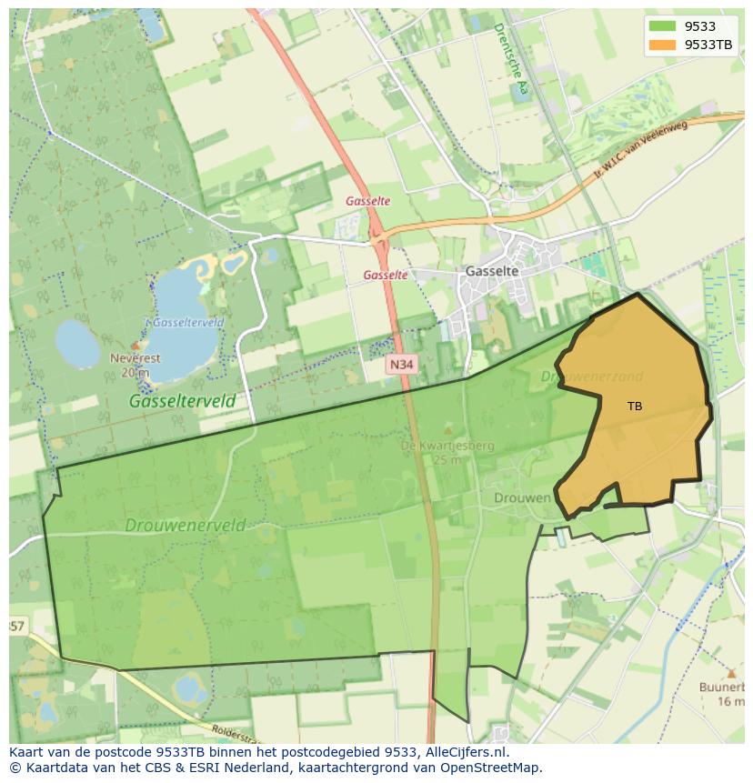 Afbeelding van het postcodegebied 9533 TB op de kaart.