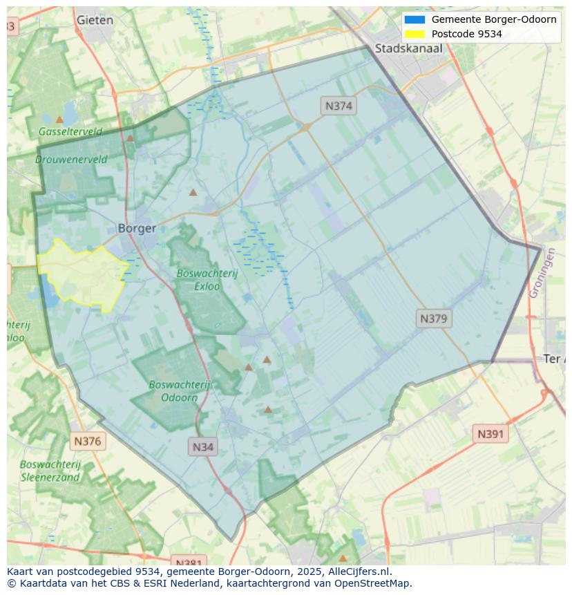 Afbeelding van het postcodegebied 9534 op de kaart.