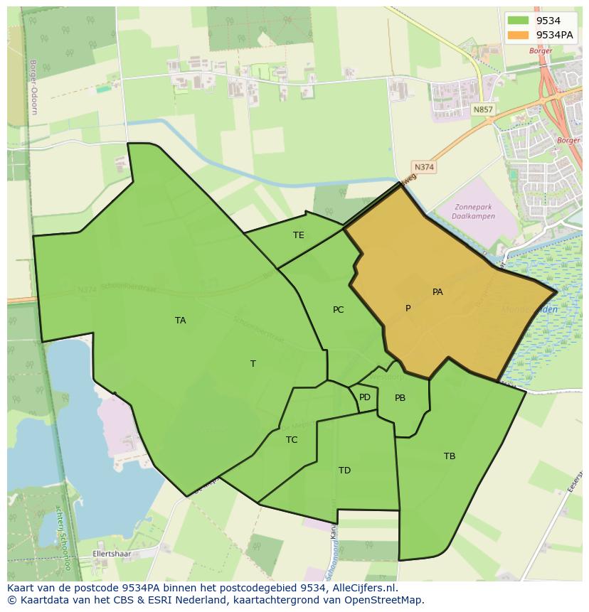 Afbeelding van het postcodegebied 9534 PA op de kaart.