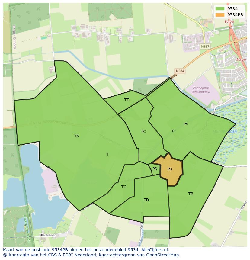 Afbeelding van het postcodegebied 9534 PB op de kaart.