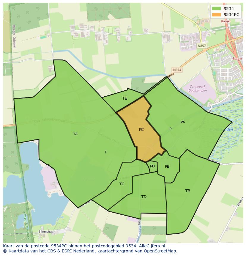 Afbeelding van het postcodegebied 9534 PC op de kaart.