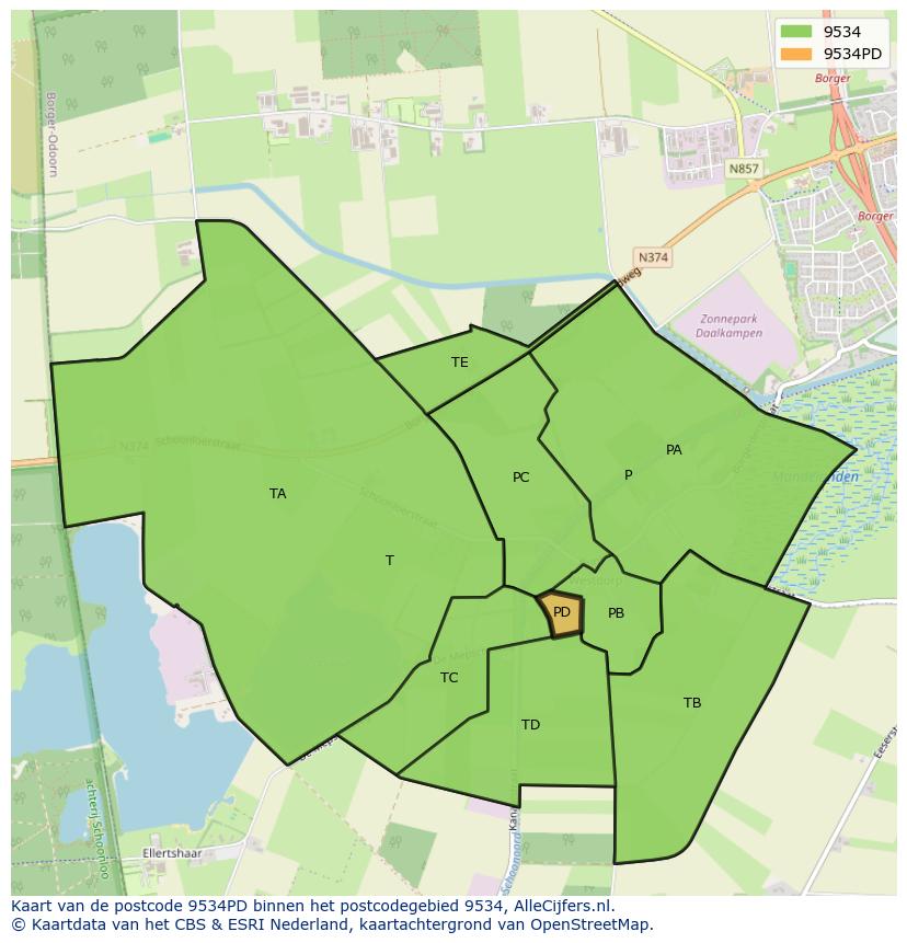 Afbeelding van het postcodegebied 9534 PD op de kaart.