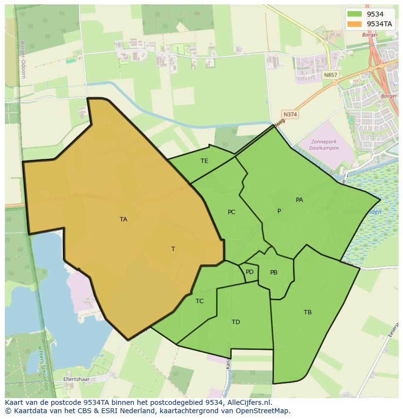 Afbeelding van het postcodegebied 9534 TA op de kaart.
