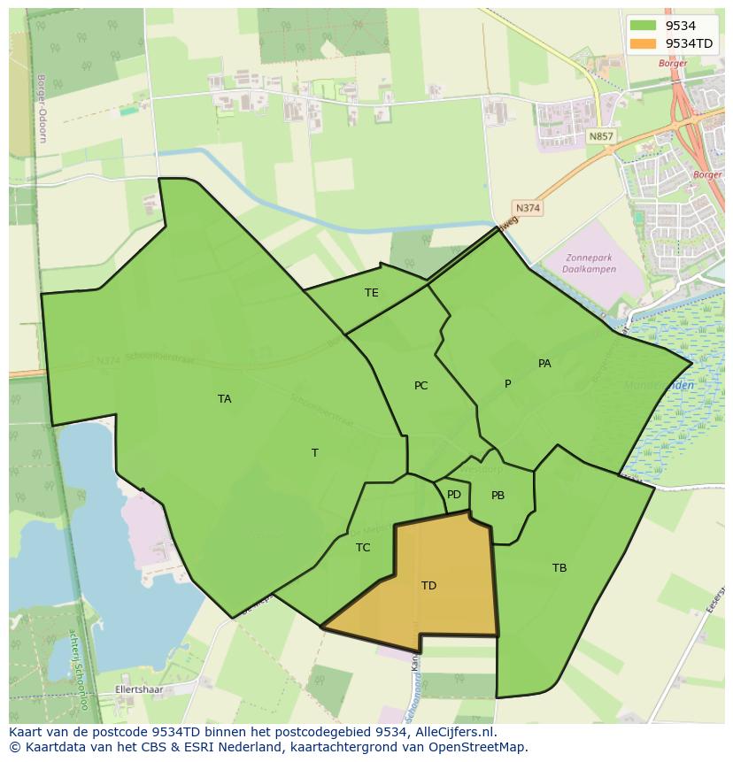Afbeelding van het postcodegebied 9534 TD op de kaart.