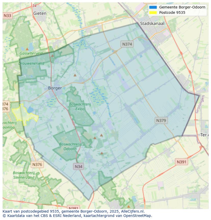 Afbeelding van het postcodegebied 9535 op de kaart.