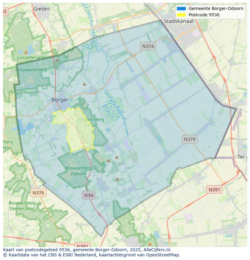 Afbeelding van het postcodegebied 9536 op de kaart.