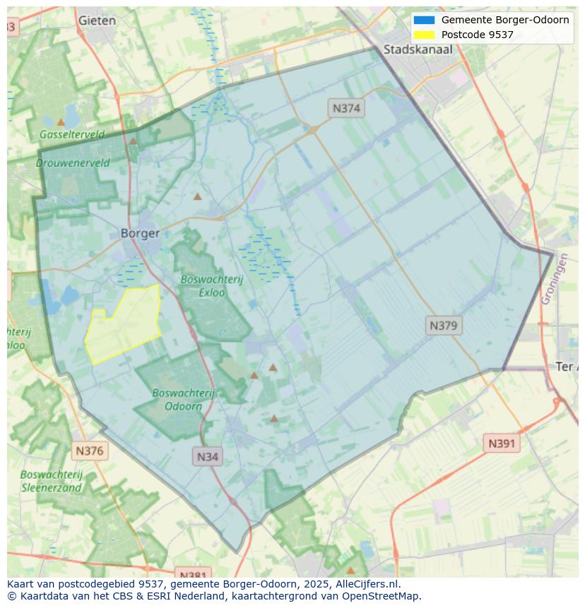 Afbeelding van het postcodegebied 9537 op de kaart.