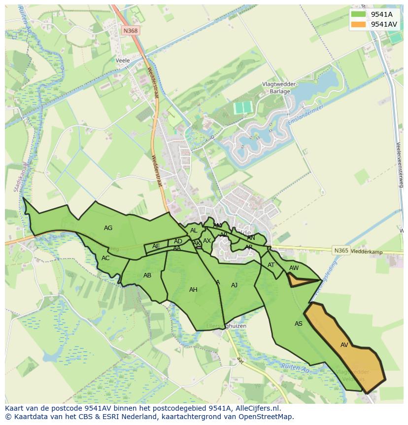 Afbeelding van het postcodegebied 9541 AV op de kaart.