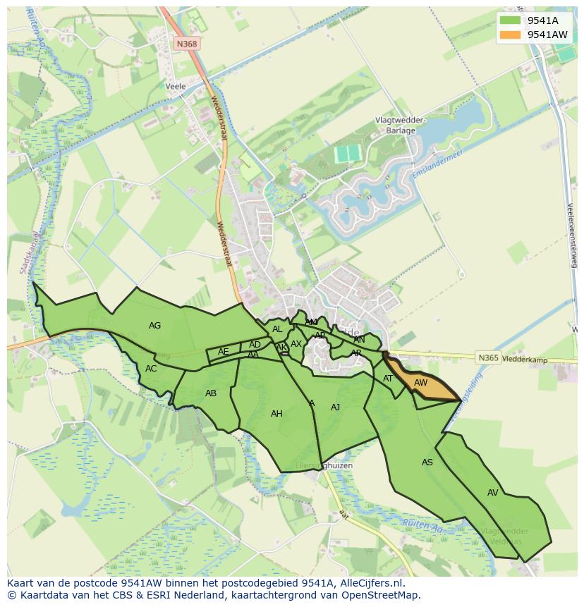 Afbeelding van het postcodegebied 9541 AW op de kaart.