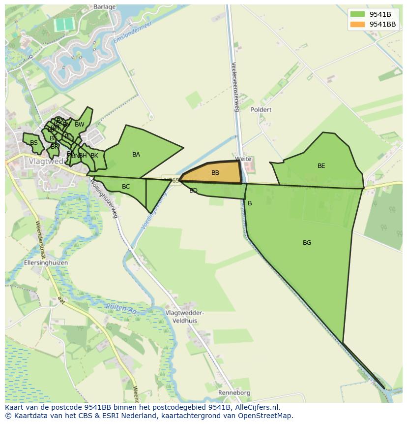 Afbeelding van het postcodegebied 9541 BB op de kaart.