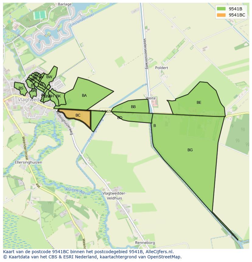 Afbeelding van het postcodegebied 9541 BC op de kaart.