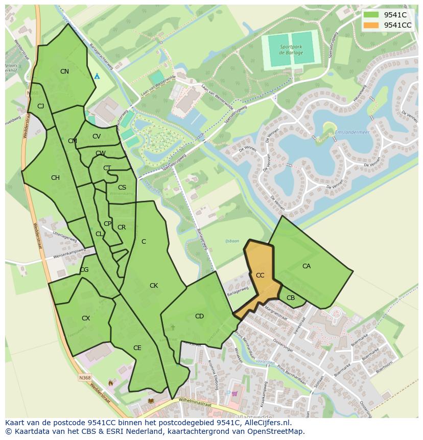 Afbeelding van het postcodegebied 9541 CC op de kaart.