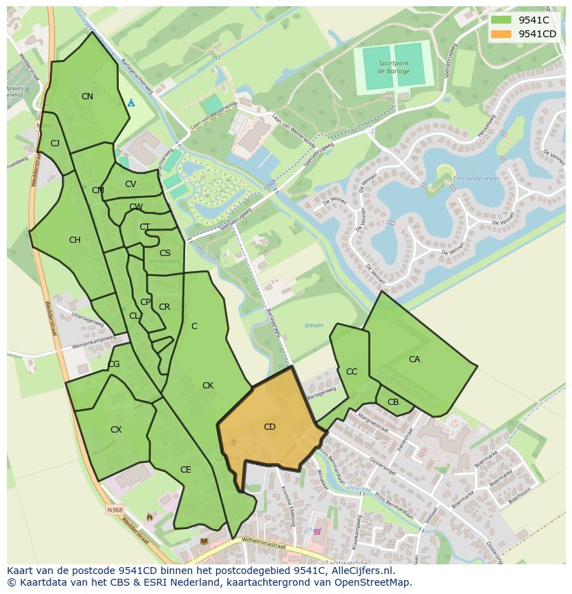 Afbeelding van het postcodegebied 9541 CD op de kaart.