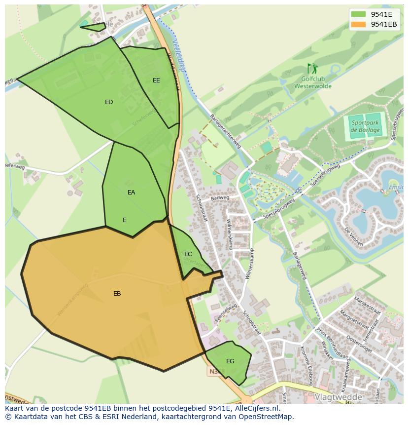 Afbeelding van het postcodegebied 9541 EB op de kaart.