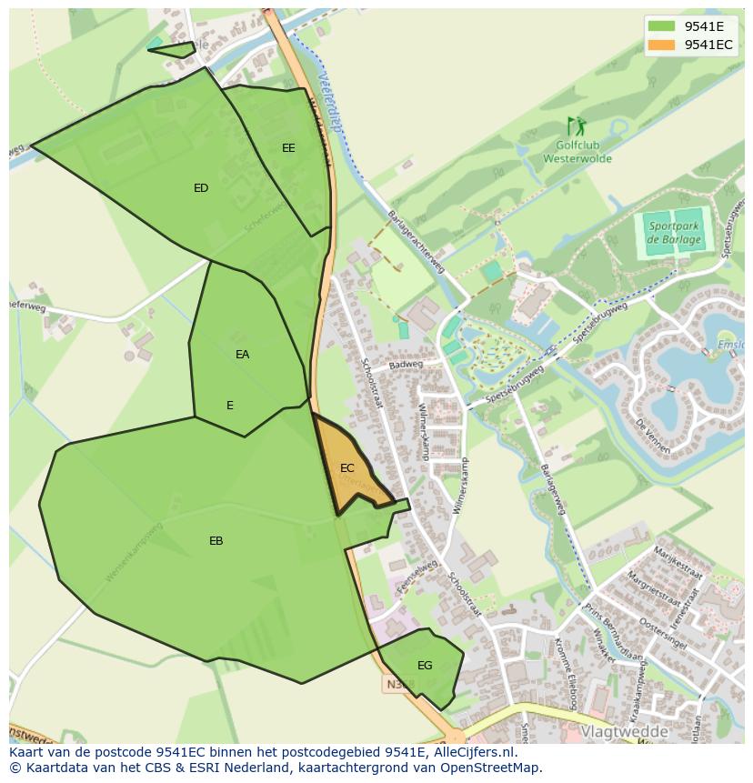 Afbeelding van het postcodegebied 9541 EC op de kaart.