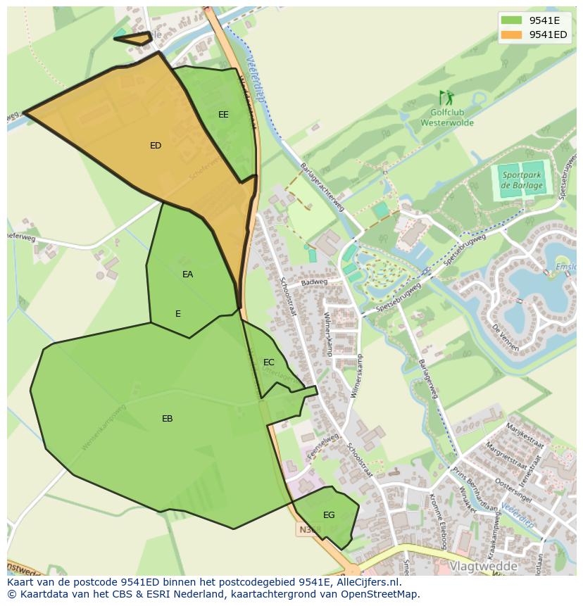 Afbeelding van het postcodegebied 9541 ED op de kaart.
