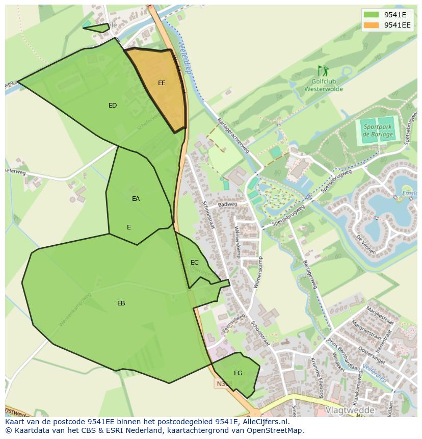 Afbeelding van het postcodegebied 9541 EE op de kaart.