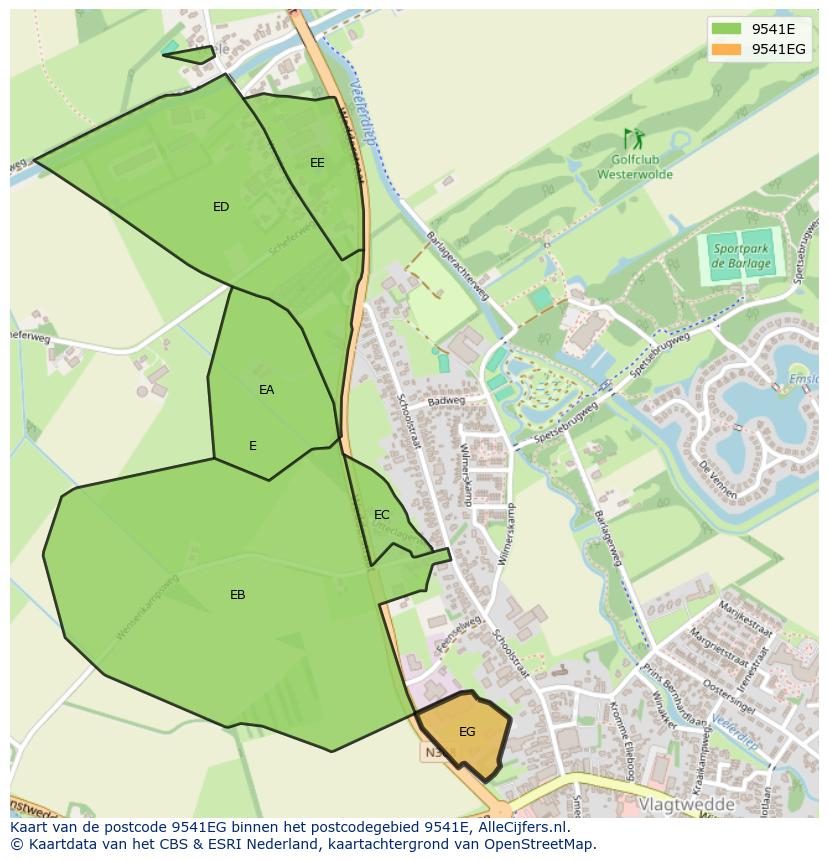Afbeelding van het postcodegebied 9541 EG op de kaart.