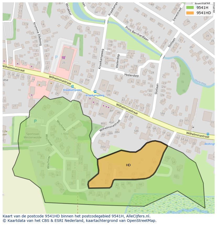 Afbeelding van het postcodegebied 9541 HD op de kaart.