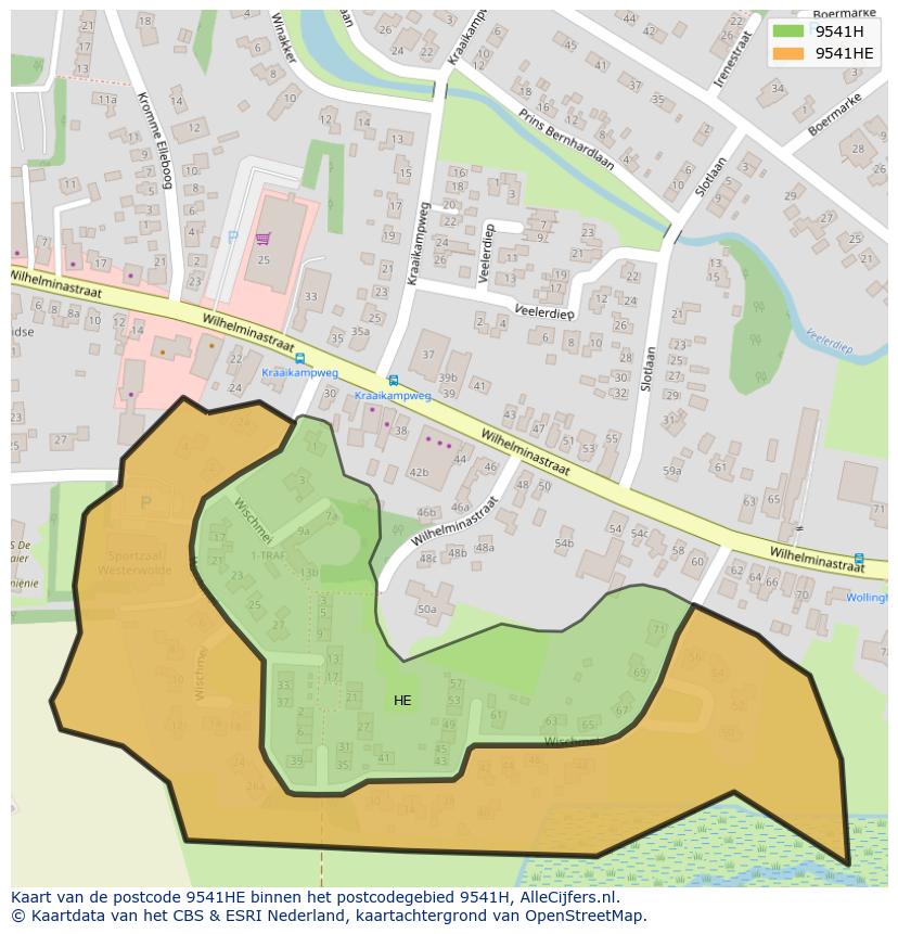 Afbeelding van het postcodegebied 9541 HE op de kaart.