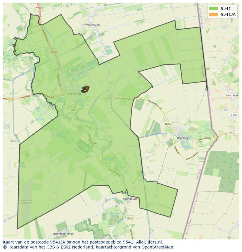 Afbeelding van het postcodegebied 9541 JA op de kaart.